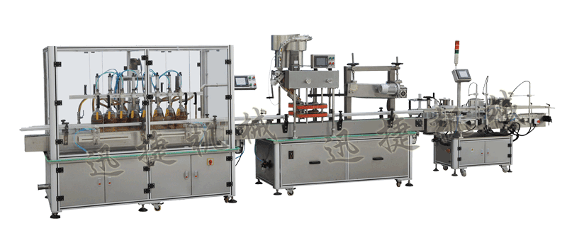 灌裝機+全自動封蓋機（自動理蓋，自動扣蓋，自動旋壓蓋）+貼標機